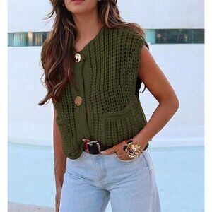 Crochet Chunky Knit Cropped Sleeveless Sweater Vest Size XS